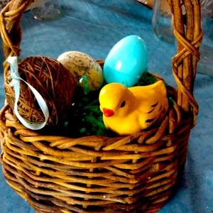 Vintage Easter basket with 3 old pieces